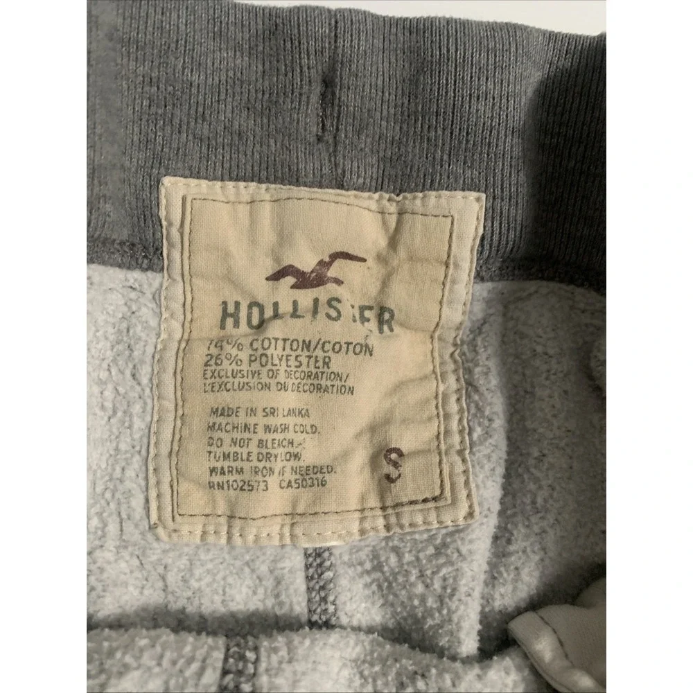 Y2K Hollister Sweat Pants Mens Small Distressed Grey Relax Wide Leg Drawstring